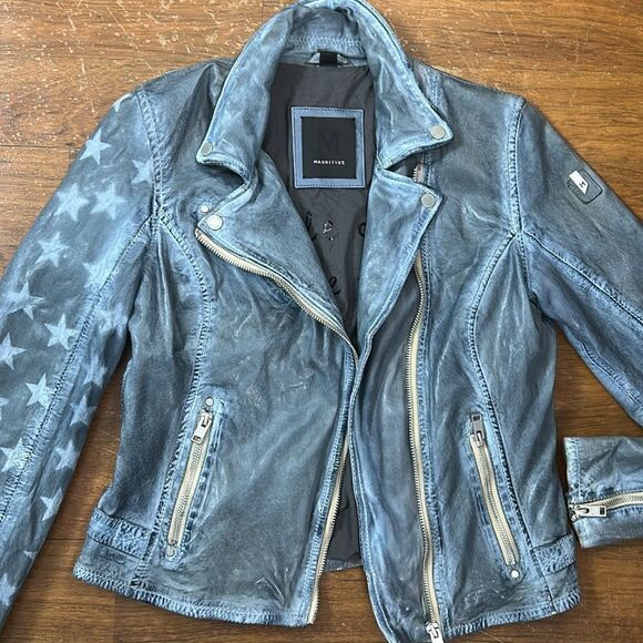 Womens stunning MAURITIUS SofiStar motor Jacket Light Blue Small 6 lamb leather - Picture 13 of 16